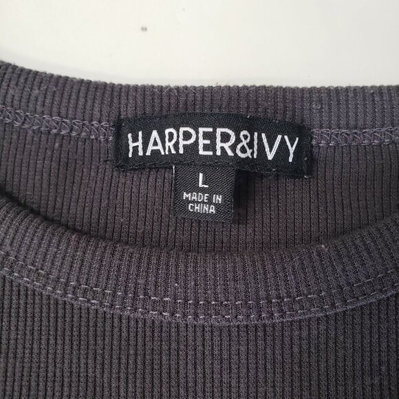 Harper & Ivy Juniors Size L Black A Little Bit Dramatic Ribbed Short Sleeve Top - Picture 4 of 6